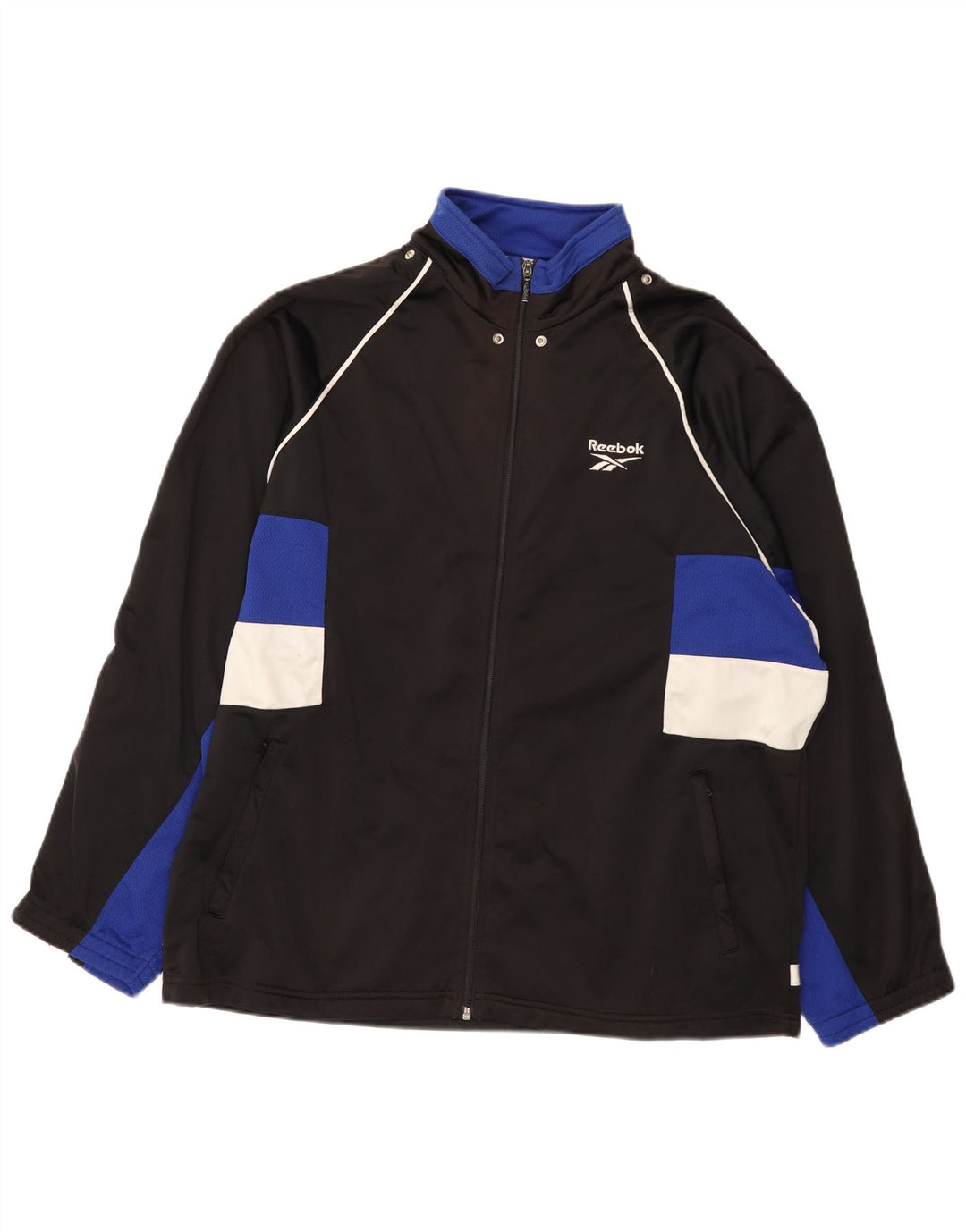 Reebok Mens Graphic Tracksuit Top Jacket Large Black Colourblock Polyester