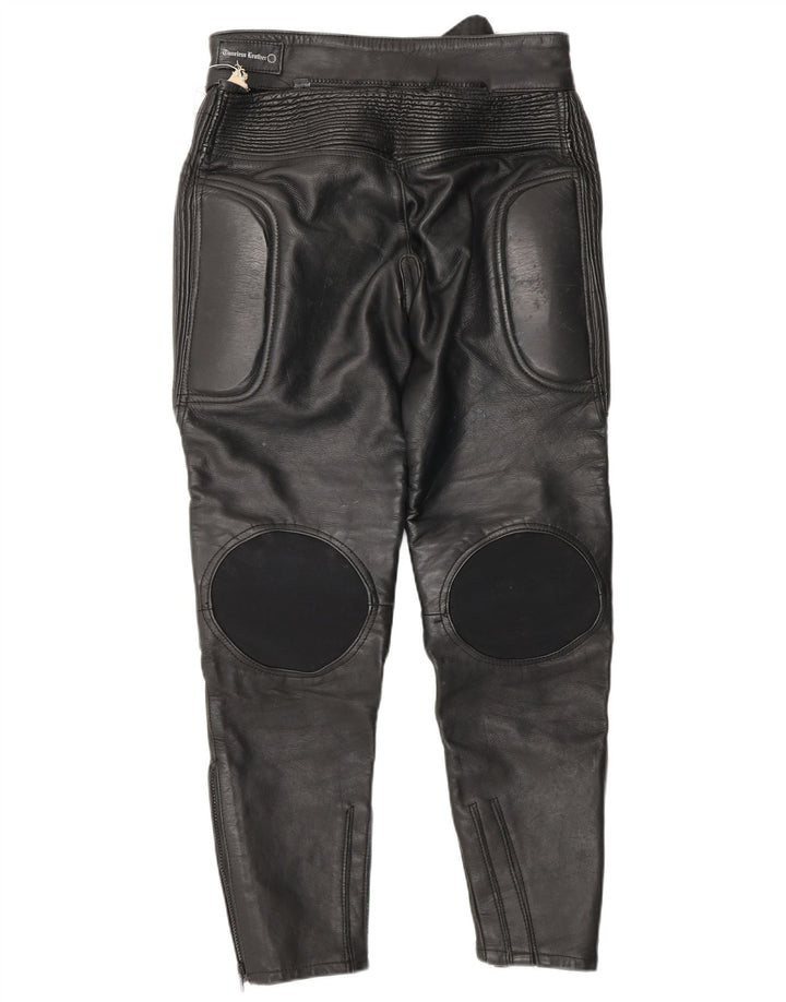 VINTAGE Mens Biker Leather Trousers W32 L23 Black