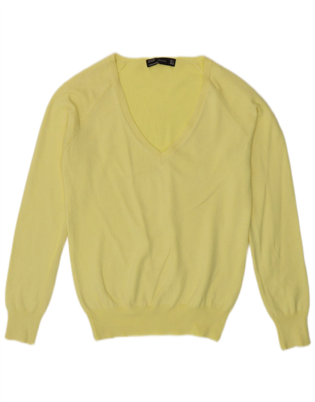 Zara Womens V-Neck Jumper Sweater UK 14 Large Yellow
