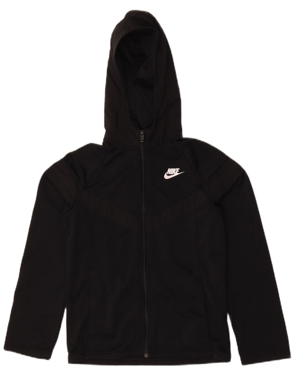 Nike Girls Hooded Tracksuit Top Jacket 12-13 Years Large Black Polyester