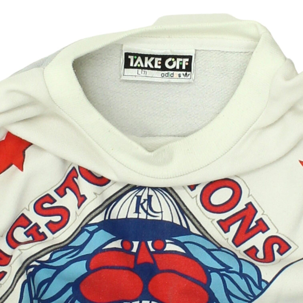 Kingston Lions Mens White Adidas Sweatshirt | Vintage 80s Baseball Sportswear | Vintage Messina Hembry | Thrift | Second-Hand Messina Hembry | Used Clothing | Messina Hembry 