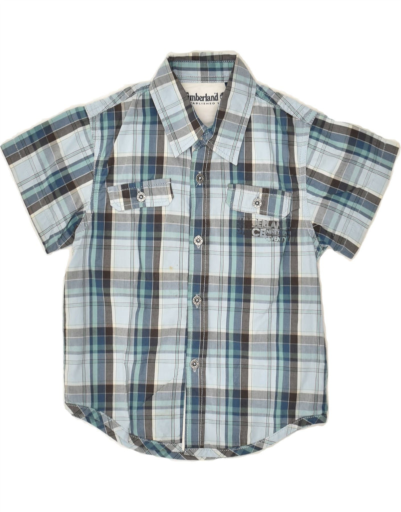 TIMBERLAND Baby Boys Short Sleeve Shirt 18-24 Months Blue Check Cotton | Vintage Timberland | Thrift | Second-Hand Timberland | Used Clothing | Messina Hembry 