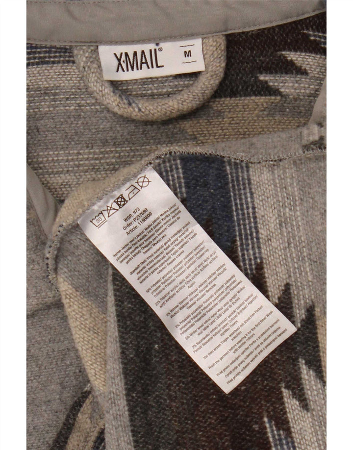 X-Mail Mens Overshirt Flannel Shirt Medium Grey Geometric Polyester