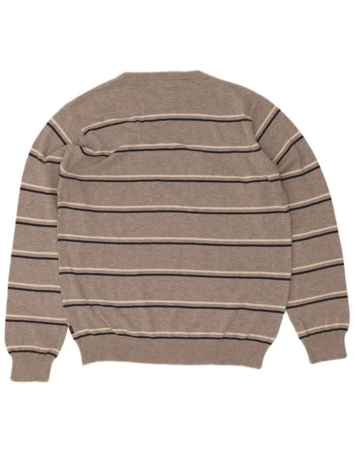 Gant Mens Crew Neck Jumper Sweater Medium Grey Striped Cotton