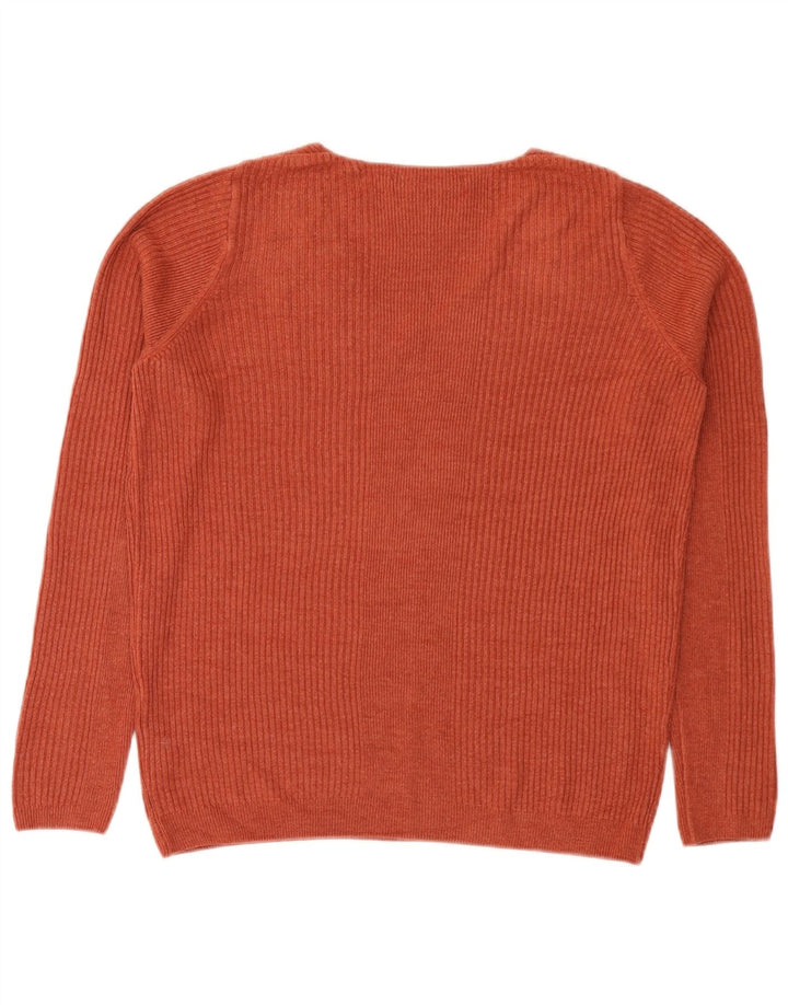 Marks & Spencer Womens V-Neck Jumper Sweater UK 12 Medium Orange Acrylic