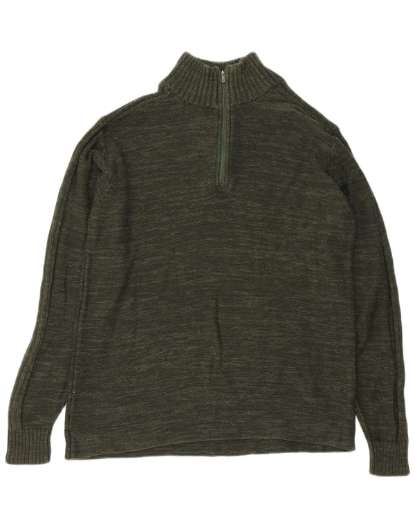 Columbia Mens Zip Neck Jumper Sweater Large Green Flecked Cotton