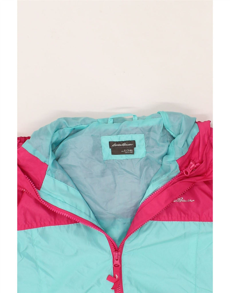 EDDIE BAUER Boys Hooded Rain Jacket 7-8 Years Small Turquoise Colourblock Vintage Eddie Bauer and Second-Hand Eddie Bauer from Messina Hembry 