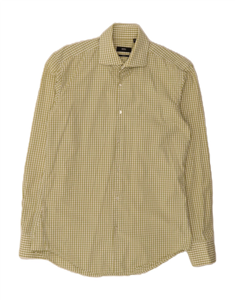HUGO BOSS Mens Slim Fit Shirt Size 15 1/2 39 Medium Green Gingham Cotton Vintage Hugo Boss and Second-Hand Hugo Boss from Messina Hembry 