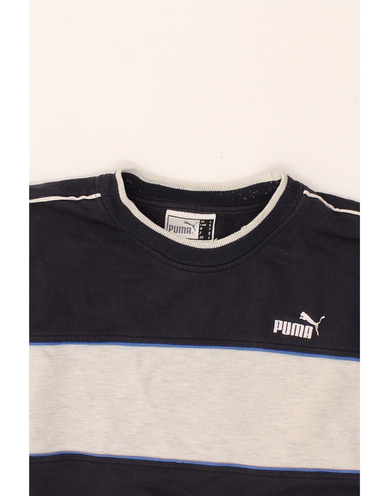 PUMA Mens Sweatshirt Jumper Large Navy Blue Colourblock Cotton | Vintage Puma | Thrift | Second-Hand Puma | Used Clothing | Messina Hembry 