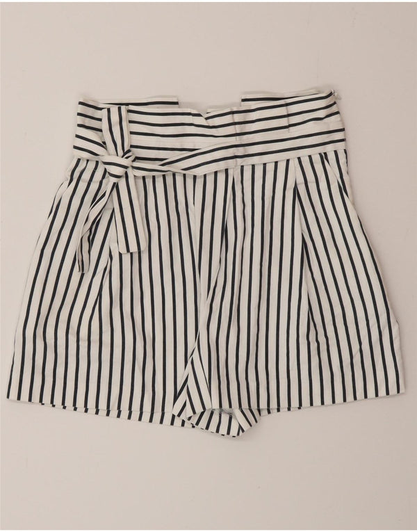 Zara Womens High Waist Chino Shorts XS W24  White Striped Cotton