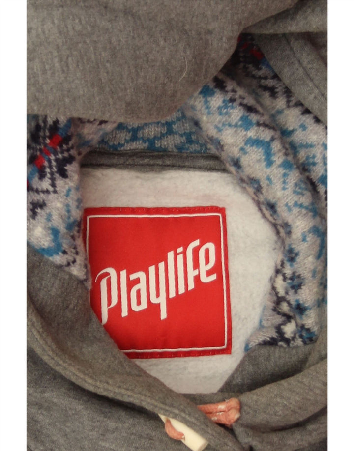Playlife Womens Hoodie Jumper UK 10 Small Grey