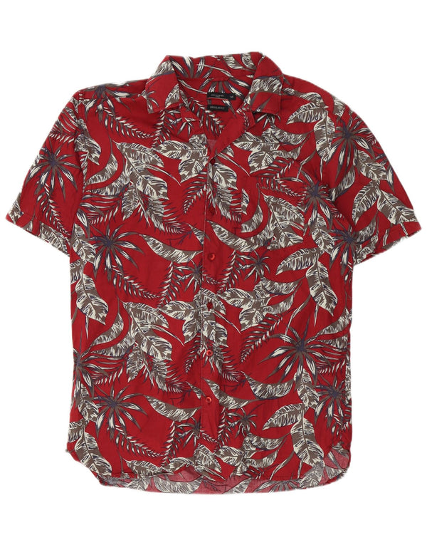 Pierre Cardin Mens Short Sleeve Shirt Medium Burgundy Floral Hawaiian