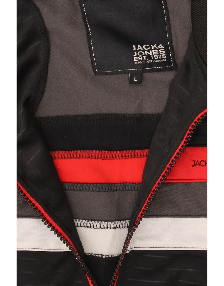 JACK & JONES Mens Tracksuit Top Jacket Large Black Striped Polyester Vintage Jack & Jones and Second-Hand Jack & Jones from Messina Hembry 