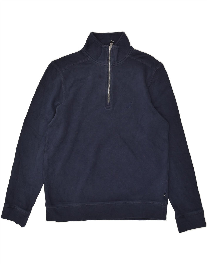 NAUTICA Mens Zip Neck Sweatshirt Jumper Small Navy Blue Cotton | Vintage Nautica | Thrift | Second-Hand Nautica | Used Clothing | Messina Hembry 