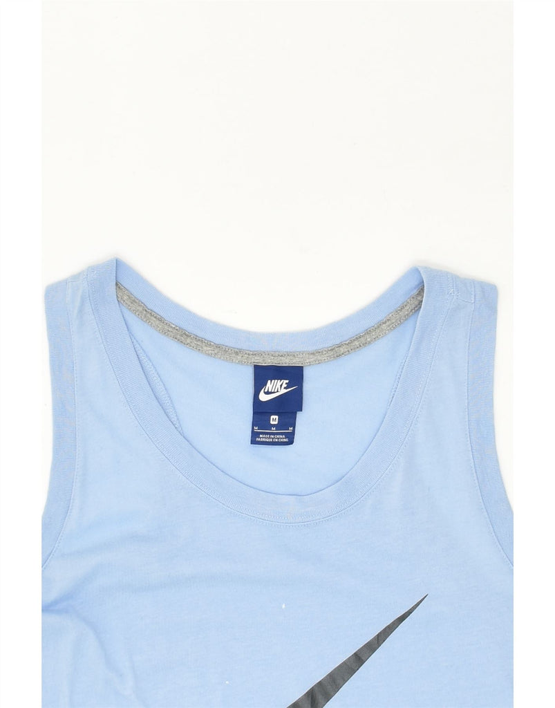 NIKE Womens Graphic Vest Top UK 14 Medium Blue Cotton | Vintage Nike | Thrift | Second-Hand Nike | Used Clothing | Messina Hembry 