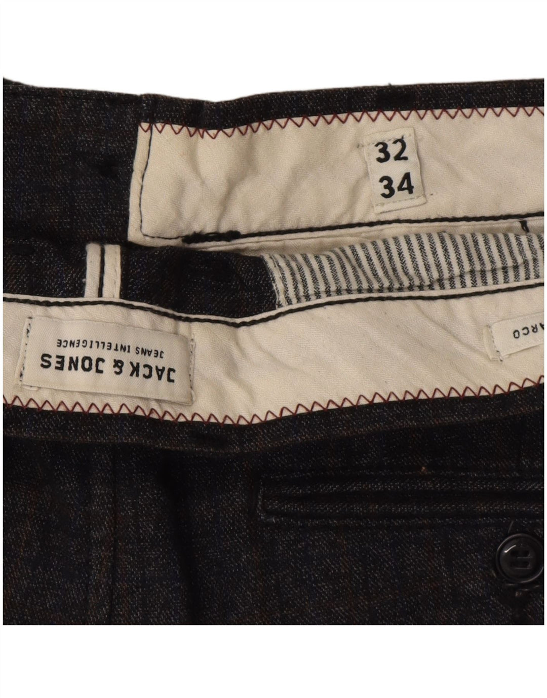 Jack & Jones Mens Marco Slim Casual Trousers W32 L34 Grey Check Polyester