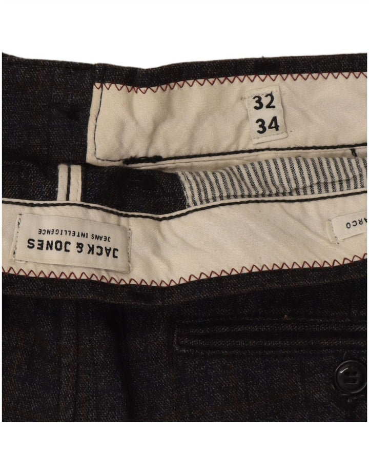 Jack & Jones Mens Marco Slim Casual Trousers W32 L34 Grey Check Polyester