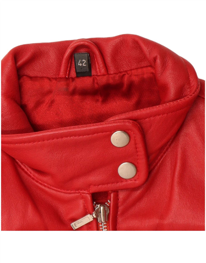 Vintage Womens Crop Leather Jacket IT 42 Medium Red Leather