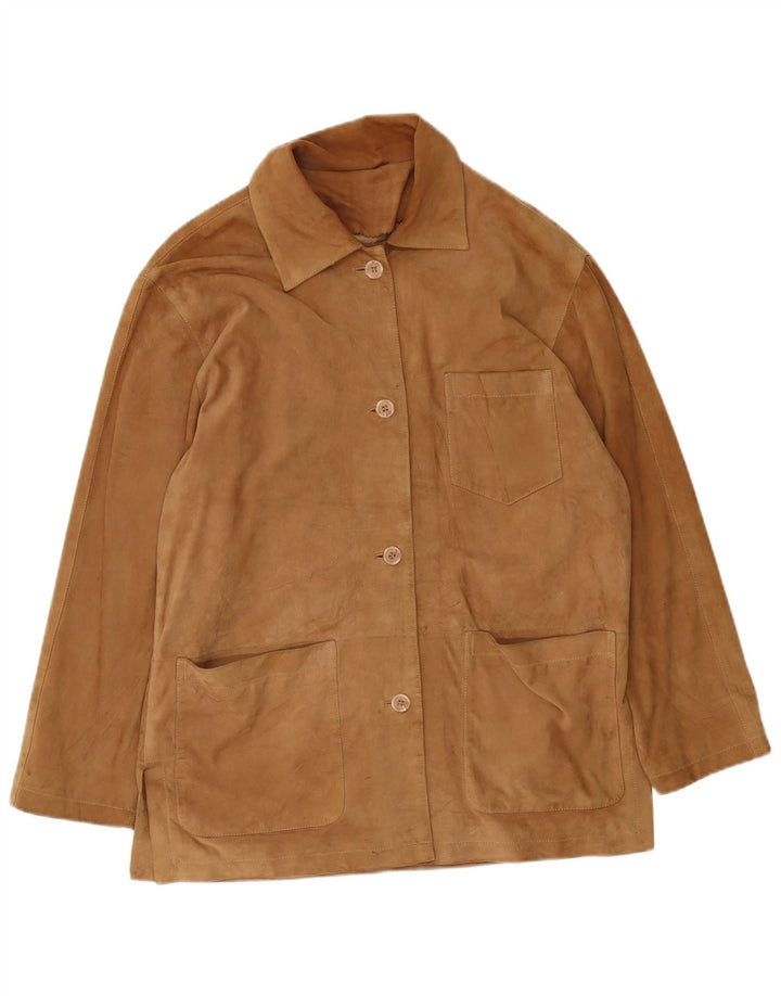 VINTAGE Womens Suede Jacket UK 16 Large Brown Leather