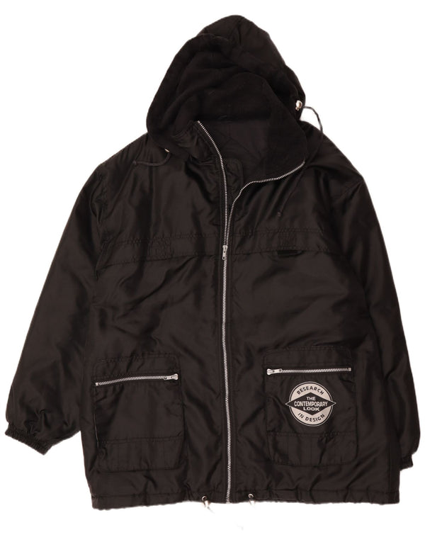 Vintage Mens Hooded Padded Jacket UK 42 XL Black Polyamide