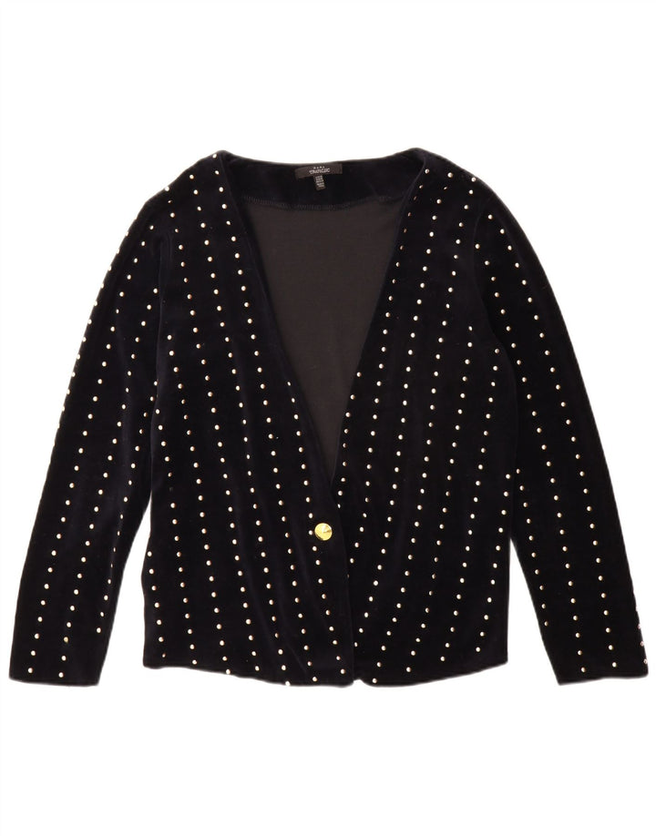 Zara Womens Trafaluc 1 Button Blazer Jacket UK 14 Medium Navy Blue Spotted