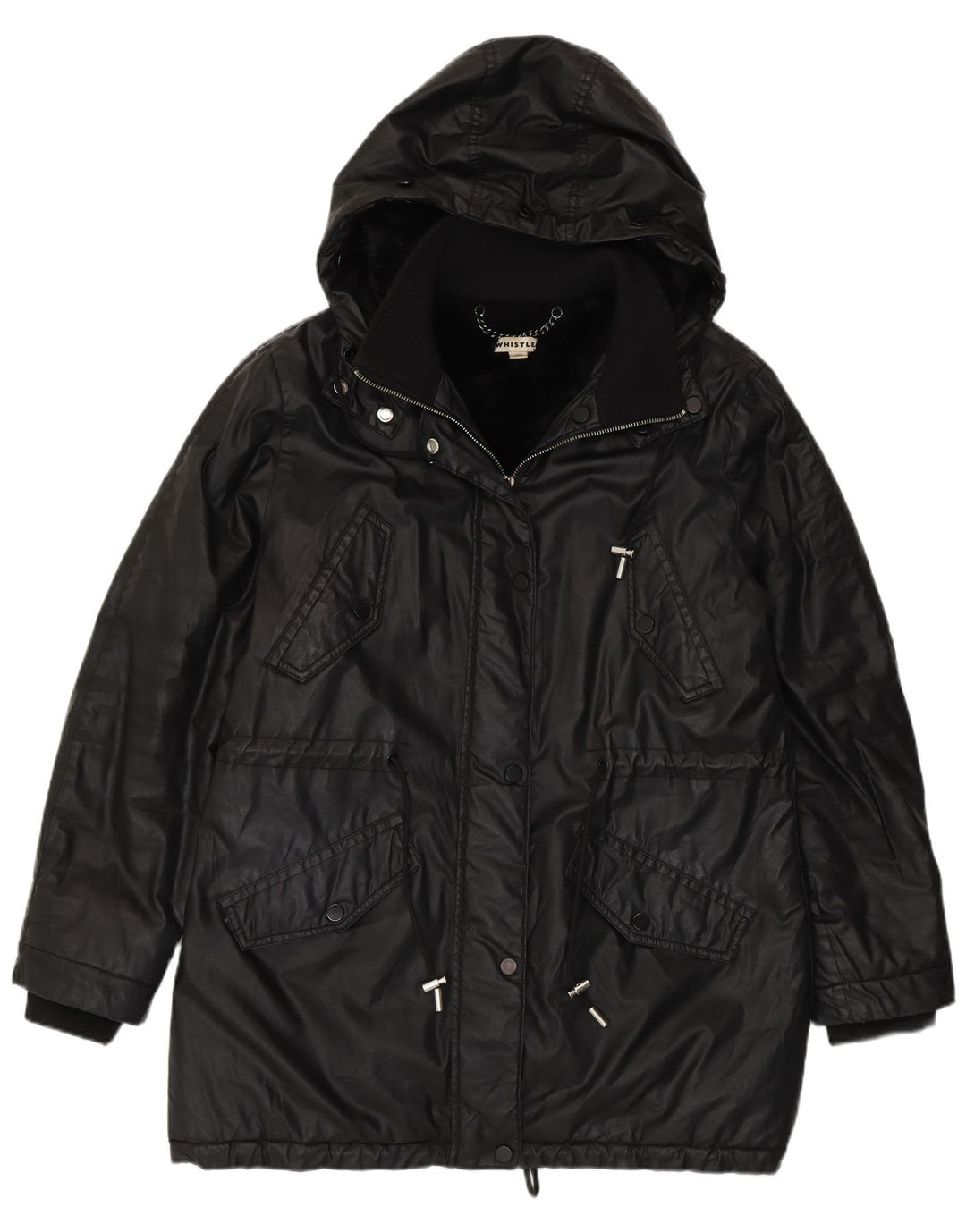 Whistle Womens Oversized Hooded Sherpa Parka Jacket UK 10 Small Black