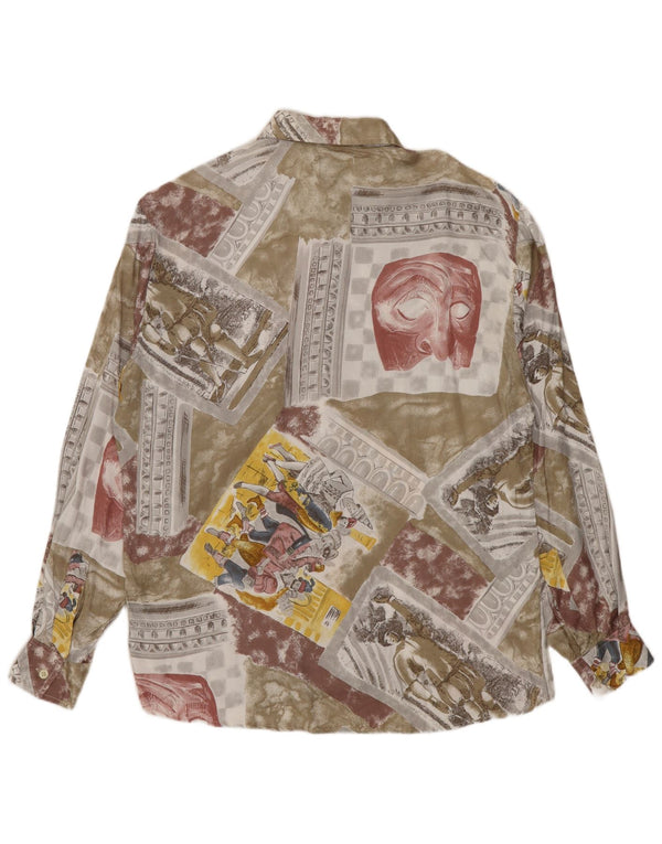 Vintage Mens Shirt Small Khaki Patchwork Viscose