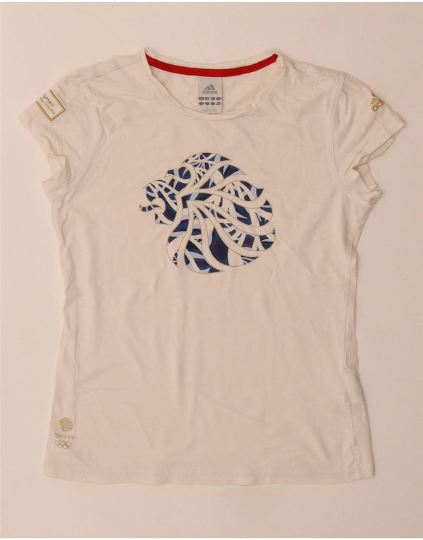 Adidas Womens Graphic T-Shirt Top UK 16 Large White Cotton
