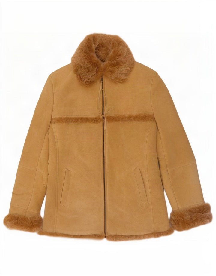 Jones New York Womens Shearling Jacket UK 10 Small Beige Leather