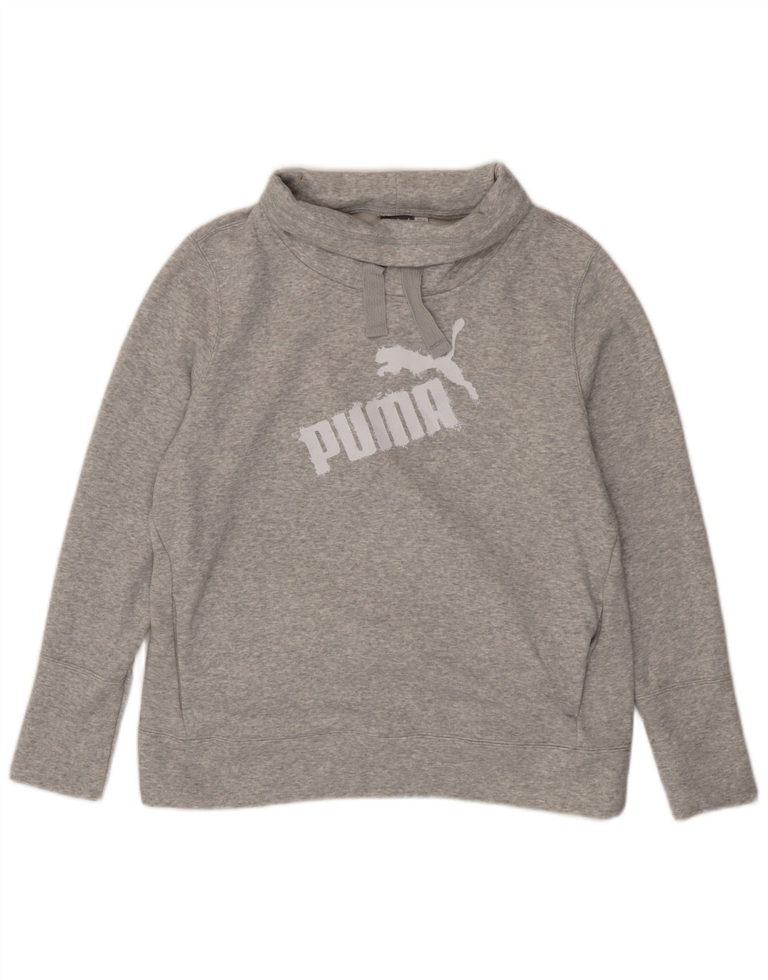 PUMA Womens Graphic Roll Neck Sweatshirt Jumper UK 16 Large Grey Flecked
