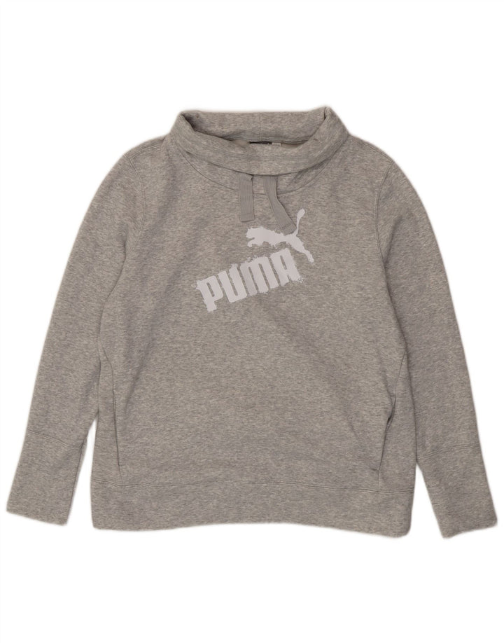 PUMA Womens Graphic Roll Neck Sweatshirt Jumper UK 16 Large Grey Flecked