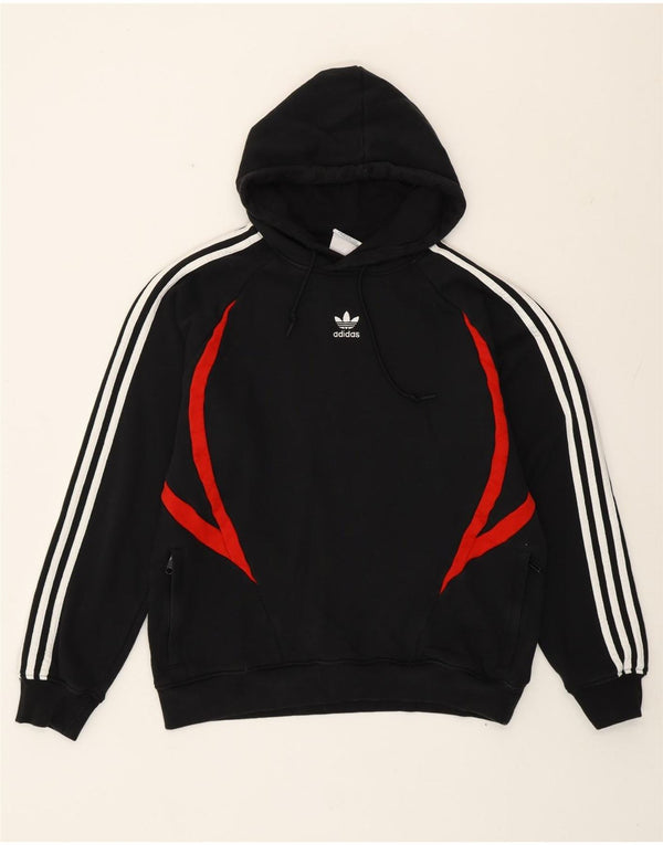 Adidas Womens Hoodie Jumper UK 14 Medium Black Colourblock Cotton