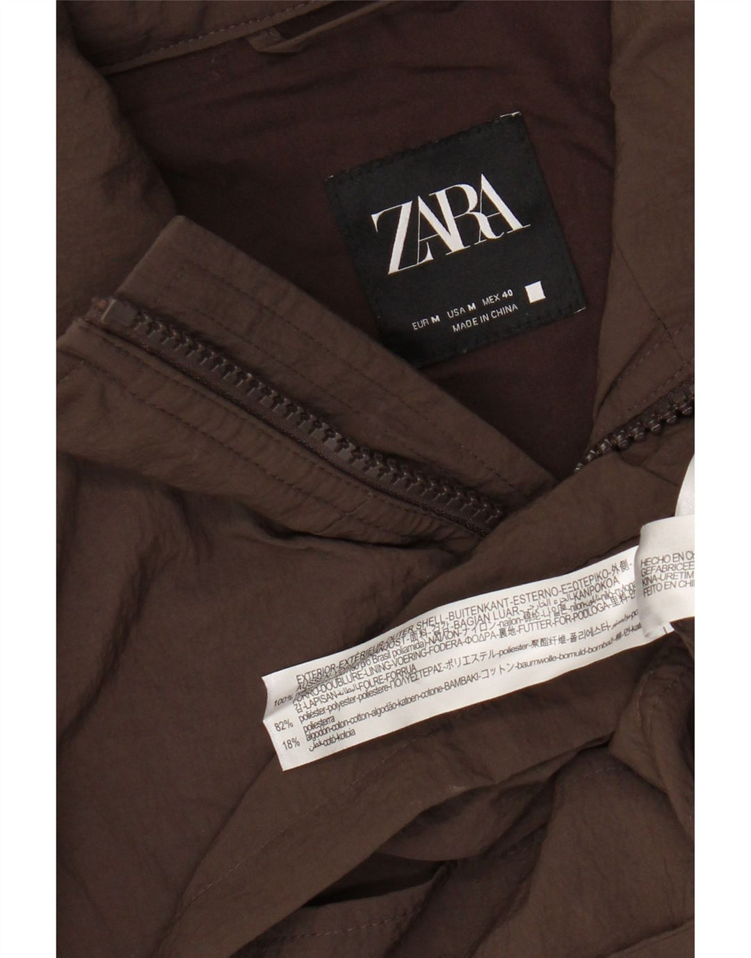 Zara Mens Hooded Utility Jacket UK 38 Medium Brown Nylon