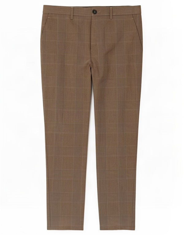 Zara Mens Slim Chino Trousers EU 42 Large W32 L29 Brown Houndstooth