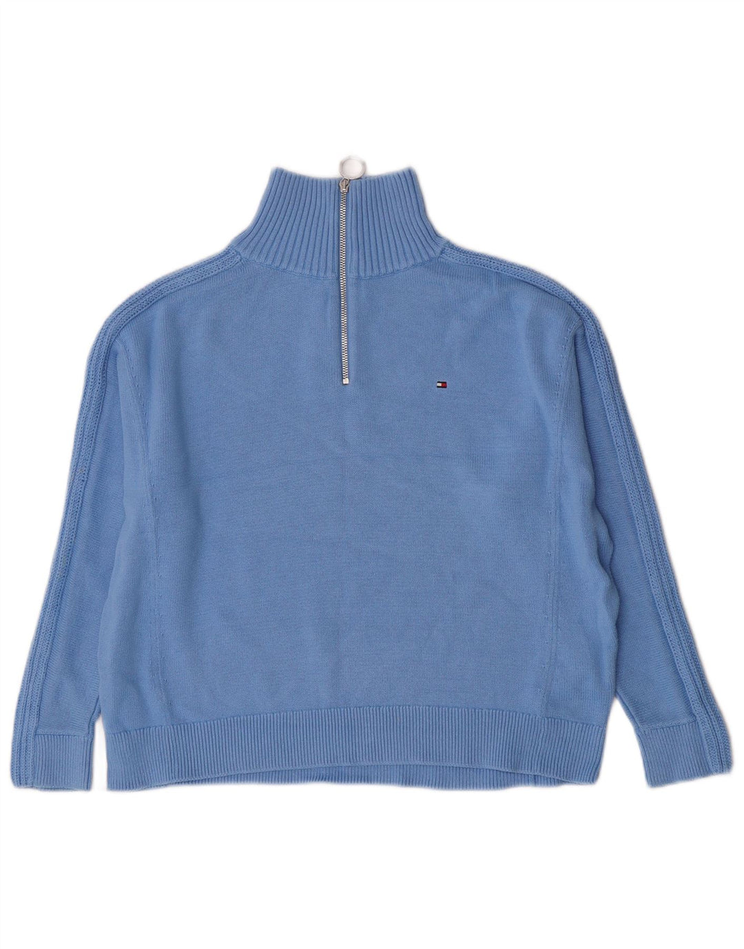 Tommy Hilfiger Womens Oversized Zip Neck Jumper Sweater UK 10 Small Blue
