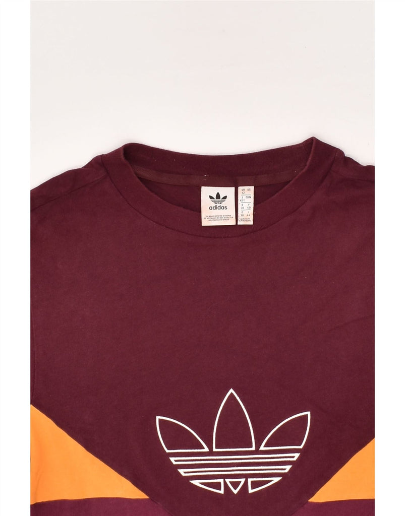 ADIDAS Womens Graphic T-Shirt Top UK 12 Medium Burgundy Colourblock Cotton | Vintage Adidas | Thrift | Second-Hand Adidas | Used Clothing | Messina Hembry 