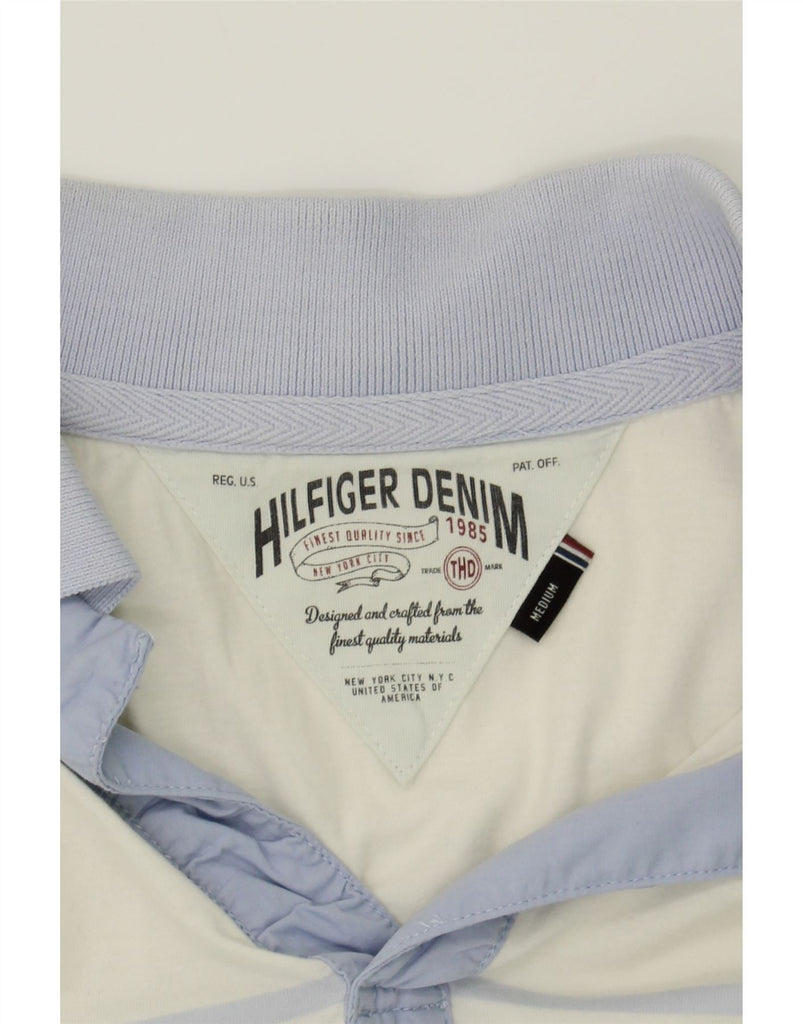 TOMMY HILFIGER Mens Polo Shirt Medium Blue Striped Cotton Vintage Tommy Hilfiger and Second-Hand Tommy Hilfiger from Messina Hembry 