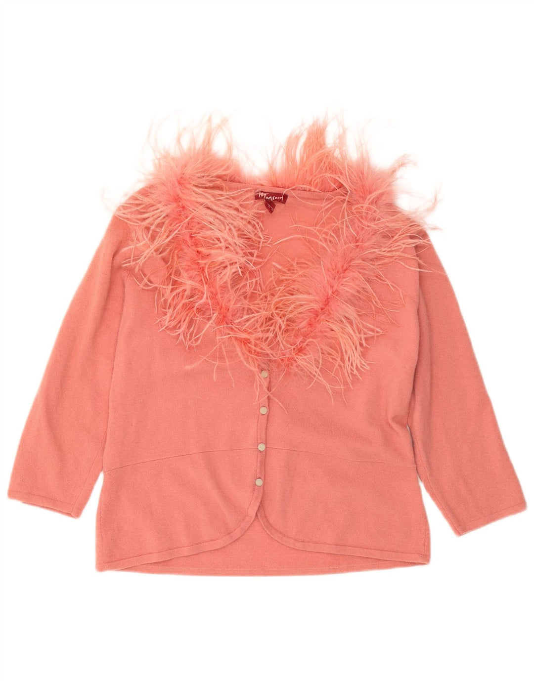 Monsoon Womens 3/4 Sleeve Cardigan Sweater UK 18 XL Pink Wool