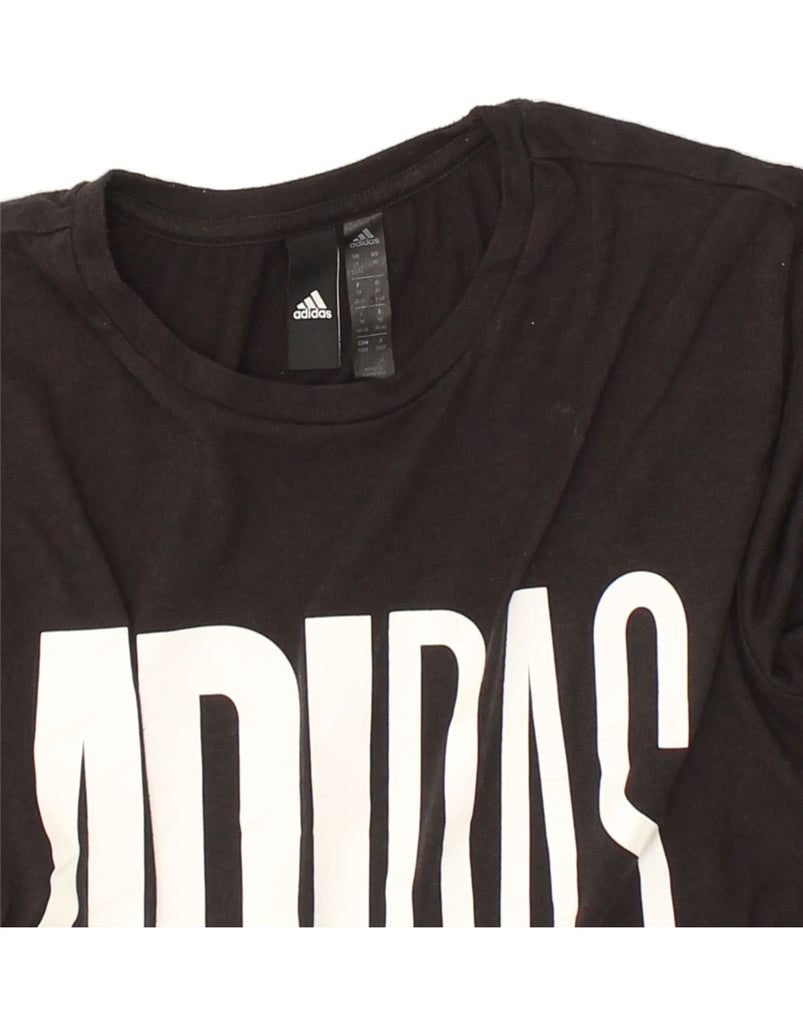 ADIDAS Womens Crop Graphic T-Shirt Top UK 12-14 Medium Black Cotton | Vintage Adidas | Thrift | Second-Hand Adidas | Used Clothing | Messina Hembry 