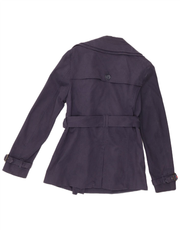 Superdry Womens Trench Coat UK 14 Medium Navy Blue Cotton