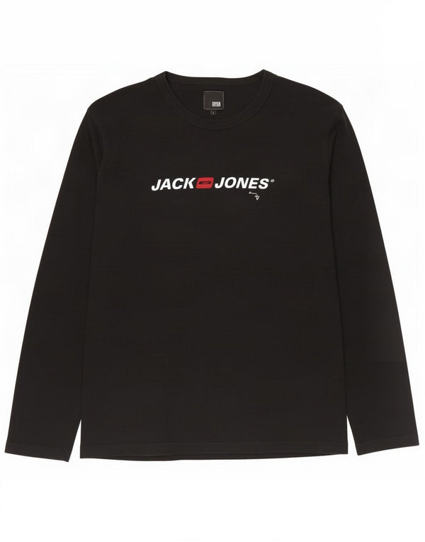 Jack & Jones Mens Graphic Top Long Sleeve Large Black Cotton