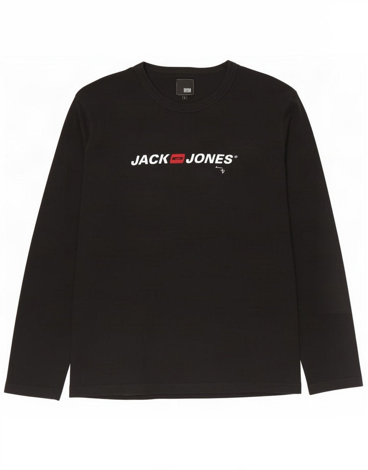 Jack & Jones Mens Graphic Top Long Sleeve Large Black Cotton