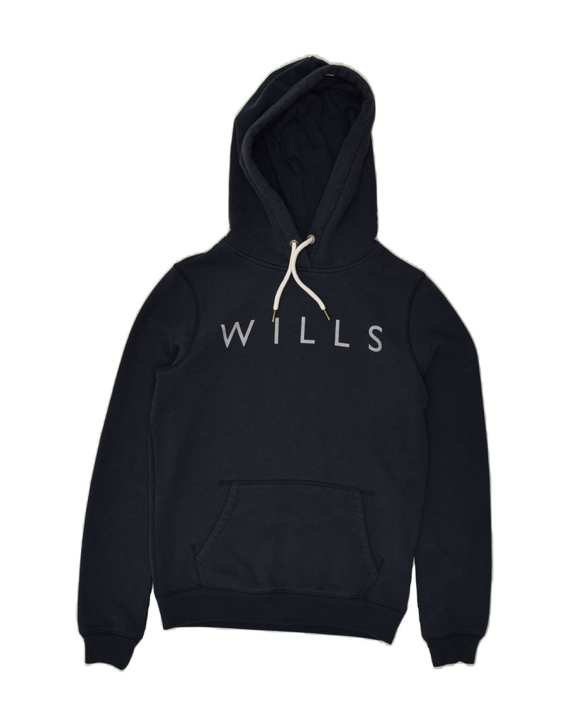 JACK WILLS Womens Classic Fit Graphic Hoodie Jumper UK 8 Small Navy Blue | Vintage Jack Wills | Thrift | Second-Hand Jack Wills | Used Clothing | Messina Hembry 