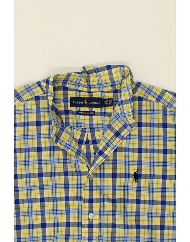 RALPH LAUREN Boys Short Sleeve Shirt 14-15 Years Large Yellow Check Cotton Vintage Ralph Lauren and Second-Hand Ralph Lauren from Messina Hembry 