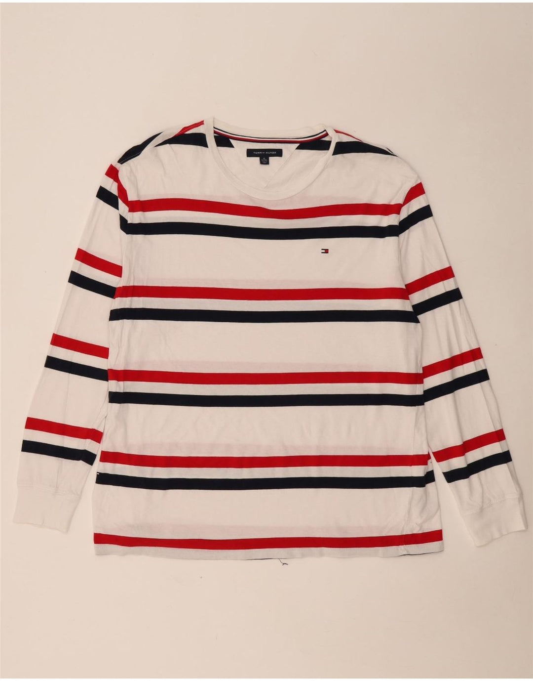 TOMMY HILFIGER Mens Top Long Sleeve XL White Striped Cotton