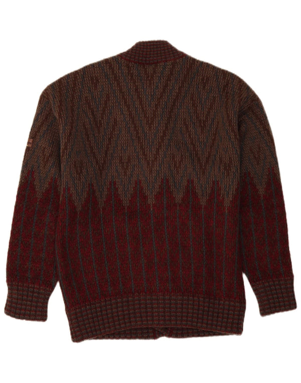 Vintage Mens Cardigan Sweater Medium Burgundy Geometric