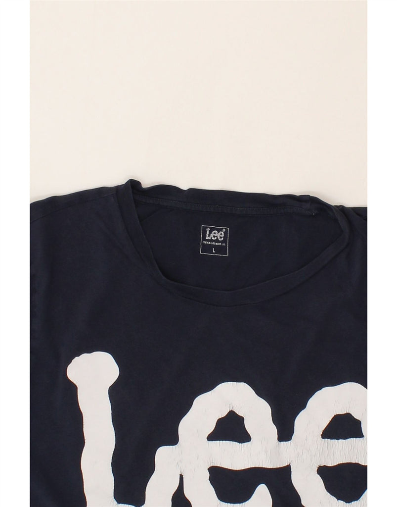 LEE Womens Graphic T-Shirt Top UK 16 Large Navy Blue Cotton Vintage Lee and Second-Hand Lee from Messina Hembry 