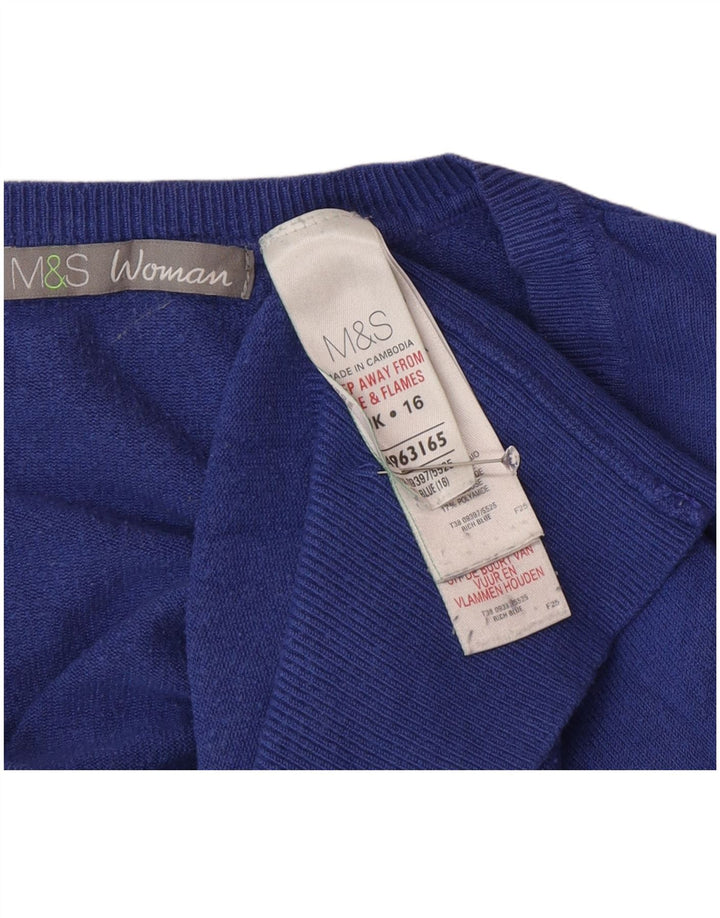 Marks & Spencer Womens V-Neck Jumper Sweater UK 16 Large Blue Polyamide