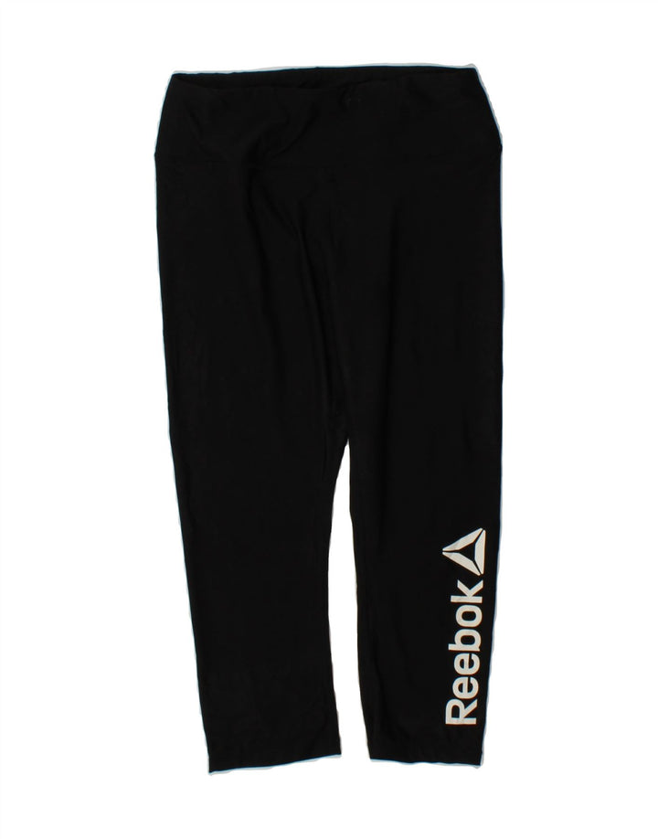 REEBOK Womens Graphic Capri Tracksuit Trousers UK 8 Small Black Polyester Vintage Reebok and Second-Hand Reebok from Messina Hembry 