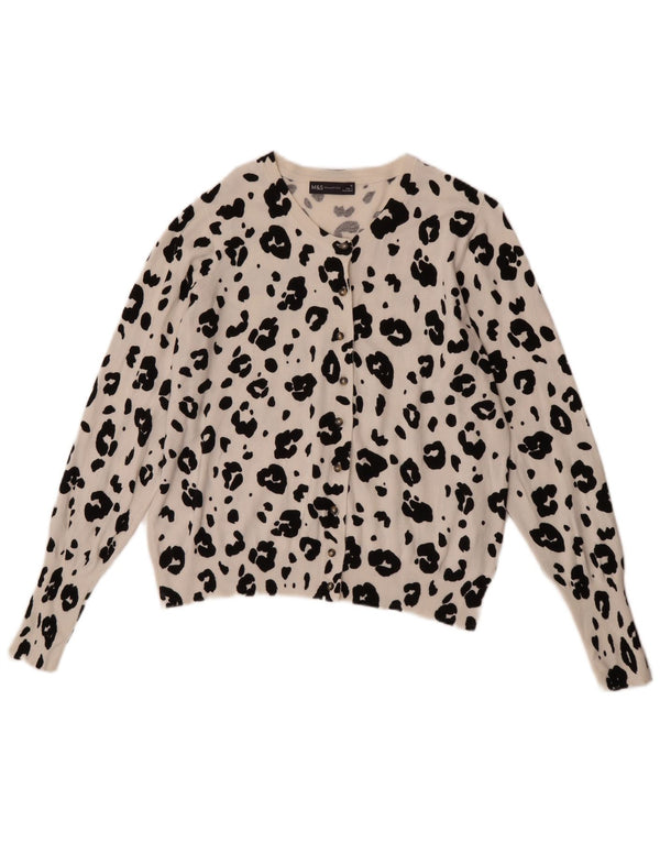 Marks & Spencer Womens Cardigan Sweater UK 16 Large White Animal Print
